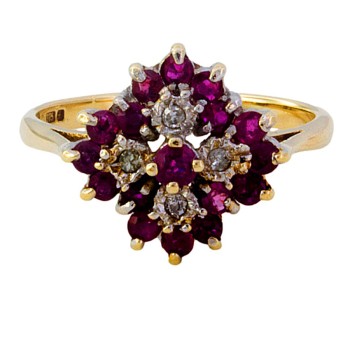 9ct Gold Ruby / Diamond Cluster Ring Size N